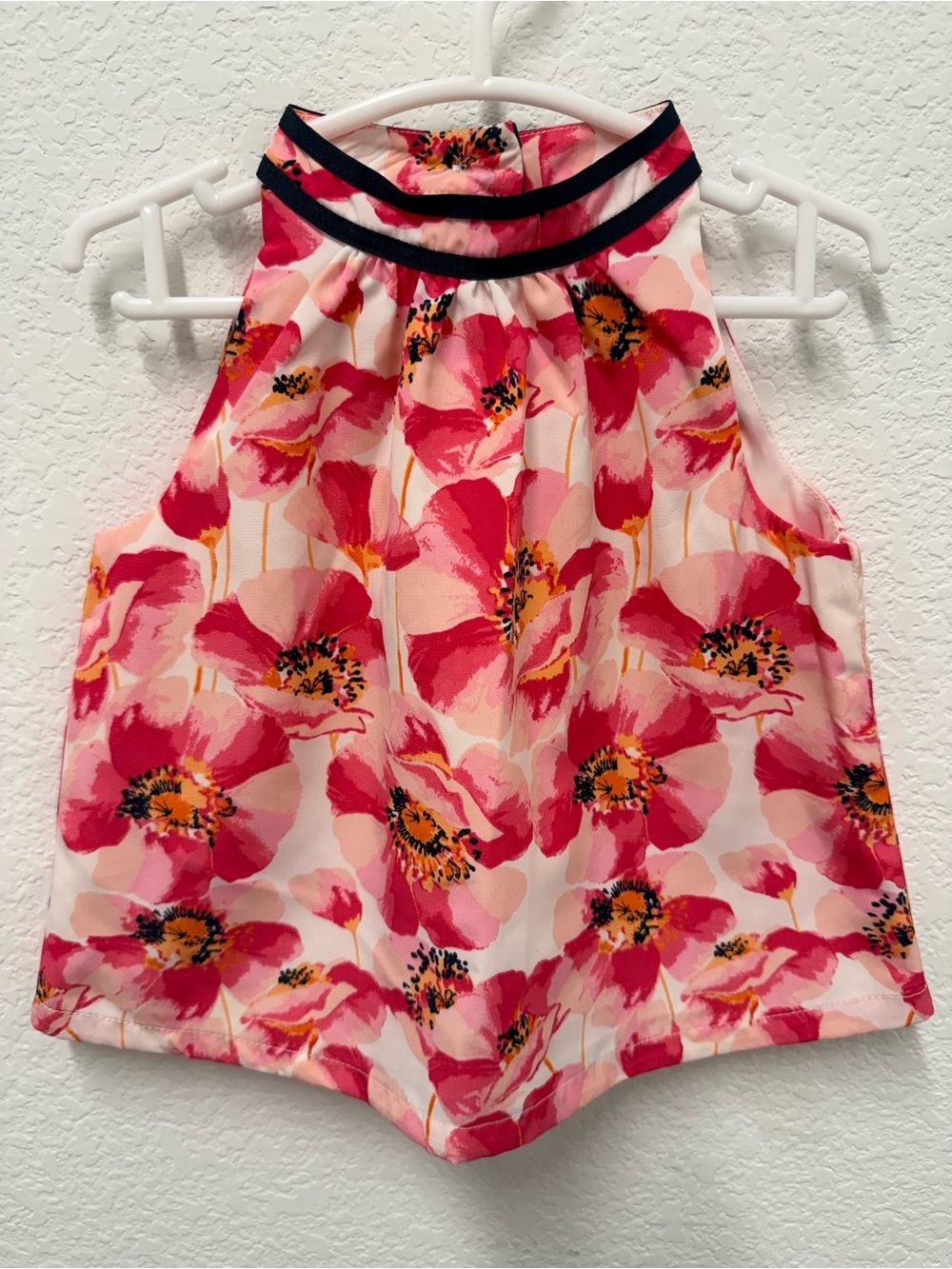 Janie and Jack Pink Floral Halter Tank with Navy Trim